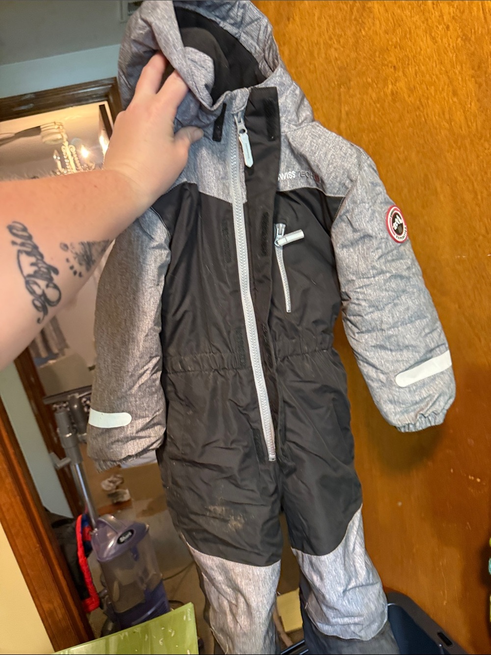 Swiss Tech Heather Gray and Black Hooded Jacket with Red Logo